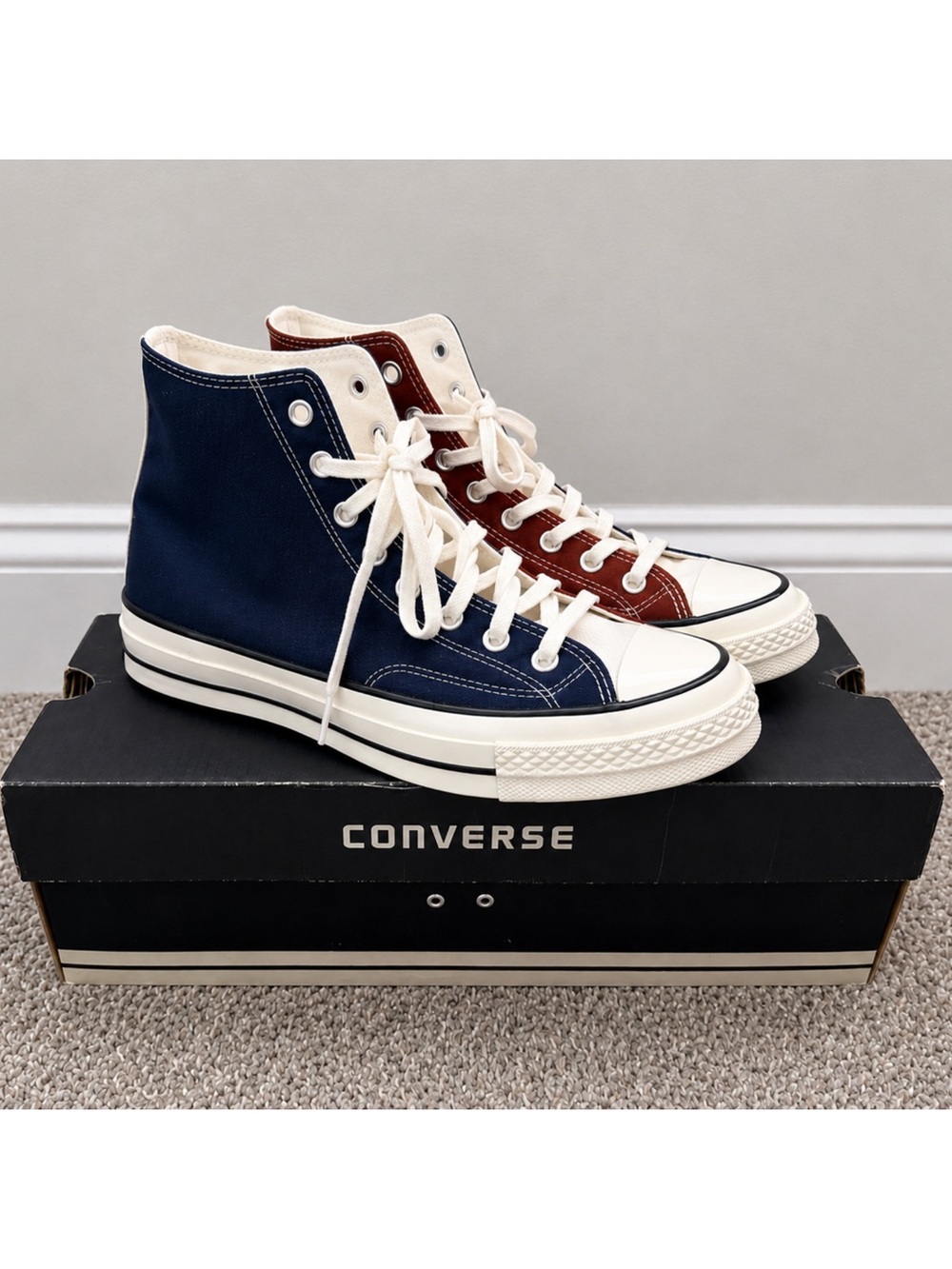 Converse Chuck Taylor All Star 70 Hi Navy Burgundy Split Colorway Sneakers Sz 8